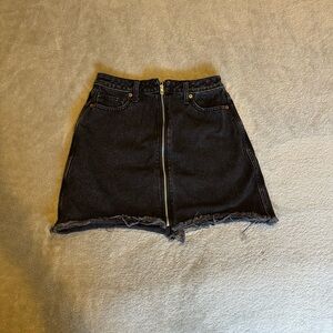 Black Denim Skirt with Frayed Hem
